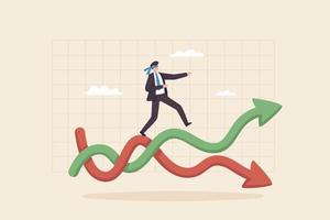market volatility, business risk. investment risk price uncertainty. Digital asset risk and financial instability. Businessman walking on arrow chart with price risk and profit. vector