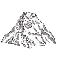 Mountain peak engraving isolated. Vintage sketch rock landscape. vector