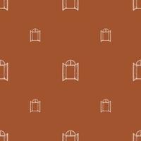 Seamless pattern of retro arch windows engraving. Vintage background cute window in hand drawn style. vector