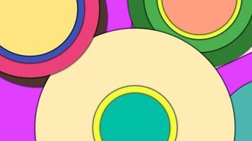 Abstract geometric colorful vector background in Material design style with concentric circles and rotated rectangles with shadows, imitating cut paper.