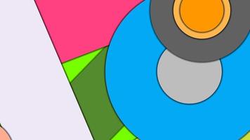 Abstract geometric colorful vector background in Material design style with concentric circles and rotated rectangles with shadows, imitating cut paper.