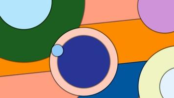 Abstract geometric colorful vector background in Material design style with concentric circles and rotated rectangles with shadows, imitating cut paper.