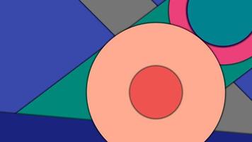 Abstract geometric colorful vector background in Material design style with concentric circles and rotated rectangles with shadows, imitating cut paper.