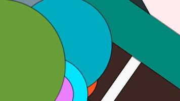 Abstract geometric colorful vector background in Material design style with concentric circles and rotated rectangles with shadows, imitating cut paper.