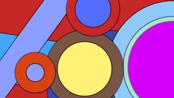 Abstract geometric colorful vector background in Material design style with concentric circles and rotated rectangles with shadows, imitating cut paper.