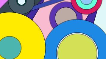 Abstract geometric colorful vector background in Material design style with concentric circles and rotated rectangles with shadows, imitating cut paper.