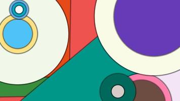 Abstract geometric colorful vector background in Material design style with concentric circles and rotated rectangles with shadows, imitating cut paper.