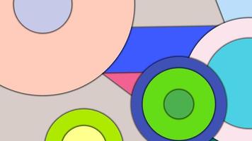 Abstract geometric colorful vector background in Material design style with concentric circles and rotated rectangles with shadows, imitating cut paper.