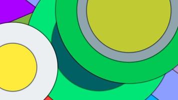 Abstract geometric colorful vector background in Material design style with concentric circles and rotated rectangles with shadows, imitating cut paper.