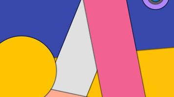 Abstract geometric colorful vector background in Material design style with concentric circles and rotated rectangles with shadows, imitating cut paper.