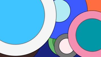 Abstract geometric colorful vector background in Material design style with concentric circles and rotated rectangles with shadows, imitating cut paper.