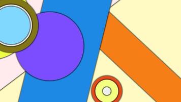 Abstract geometric colorful vector background in Material design style with concentric circles and rotated rectangles with shadows, imitating cut paper.