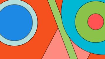 Abstract geometric colorful vector background in Material design style with concentric circles and rotated rectangles with shadows, imitating cut paper.