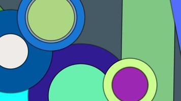 Abstract geometric colorful vector background in Material design style with concentric circles and rotated rectangles with shadows, imitating cut paper.