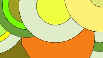 Abstract geometric vector background in Material design style with a limited harmonized palette, with concentric circles and rotated rectangles with shadows, imitating cut paper.