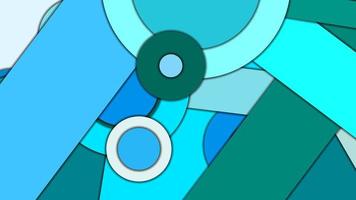 Abstract geometric vector background in Material design style with a limited harmonized palette, with concentric circles and rotated rectangles with shadows, imitating cut paper.