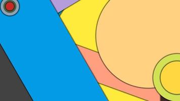 Abstract geometric colorful vector background in Material design style with concentric circles and rotated rectangles with shadows, imitating cut paper.