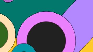 Abstract geometric colorful vector background in Material design style with concentric circles and rotated rectangles with shadows, imitating cut paper.