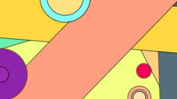 Abstract geometric colorful vector background in Material design style with concentric circles and rotated rectangles with shadows, imitating cut paper.