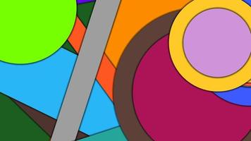 Abstract geometric colorful vector background in Material design style with concentric circles and rotated rectangles with shadows, imitating cut paper.