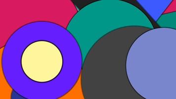 Abstract geometric colorful vector background in Material design style with concentric circles and rotated rectangles with shadows, imitating cut paper.