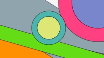 Abstract geometric colorful vector background in Material design style with concentric circles and rotated rectangles with shadows, imitating cut paper.