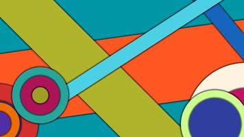 Abstract geometric colorful vector background in Material design style with concentric circles and rotated rectangles with shadows, imitating cut paper.