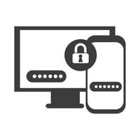 Two-factor authorization to log in. A smartphone and a computer with a lock. 2FA security check. Checking the login password. Vector illustration.