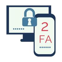 Two-factor authorization to log in. A smartphone and a computer with a lock. 2FA security check. Checking the login password. Vector illustration