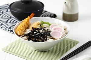 Japanese Udon noodles with tempura and vegetable photo