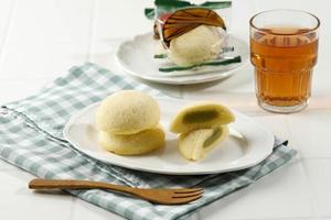 Bakpia Kukus Jogja or Bakpia Tugu, Steamed Mini Round Cake with Mung Bean Paste Inside. photo