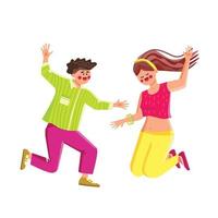 Jumping People Man And Woman Togetherness Vector