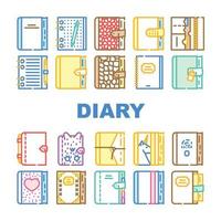 Diary Paper Stationery Accessory Icons Set Vector