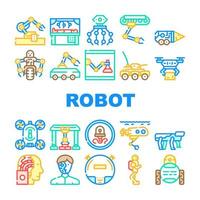 robot, futuro, equipo electrónico, iconos, conjunto, vector