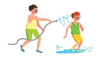 Children Playing And Splashing On Backyard Vector