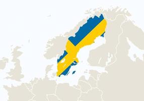 Europa con el mapa de Suecia resaltado. vector