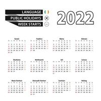2022 calendar in Irish language, week starts from Sunday.