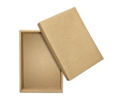 Cardboard box with brown lid isolated on white background. Lid open box. photo