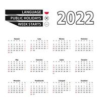2022 calendar in Polish language, week starts from Sunday.