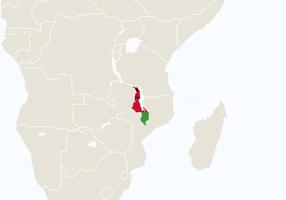 Africa with highlighted Malawi map. vector