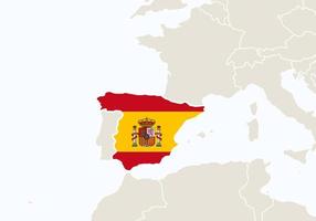 Europe with highlighted Spain map. vector