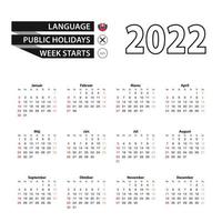 2022 calendar in Slovak language, week starts from Sunday.