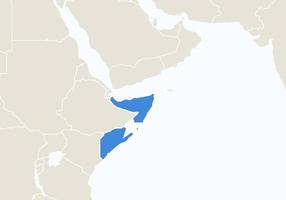 África con el mapa de somalia resaltado. vector