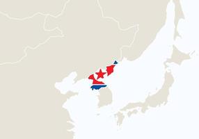 asia con el mapa de corea del norte resaltado. vector