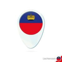 Icono de pin de mapa de ubicación de bandera de Liechtenstein sobre fondo blanco. vector