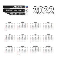 2022 calendar in Slovenian language, week starts from Sunday.