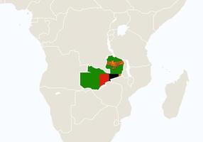 áfrica con mapa de zambia resaltado. vector