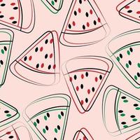 Seamless vector pattern with outline red and green Watermelom slice