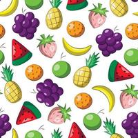 Seamless vector pattern with cartoon orange, apple, banana, grape, watermelon, pineapple and strawberry