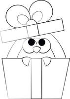 Cute cartoon Penguin in gift box. Draw illustration in black and white vector